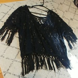 Lace and fringe boho top
